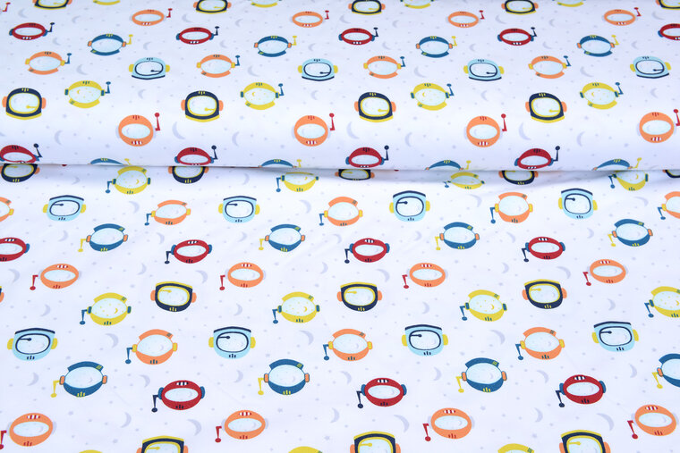 Baumwolljersey bedruckt colorful space weiss