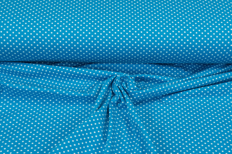 Baumwolljersey bedruckt dots aqua-weiss