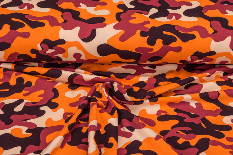 Baumwolljersey bedruckt camouflage orange-ecru