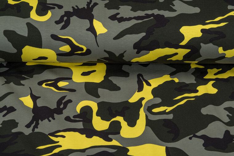 Baumwolljersey bedruckt camouflage gr&uuml;n-neongelb