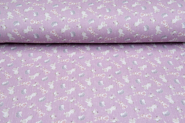 Baumwoll Musselin bedruckt cute animals rosa