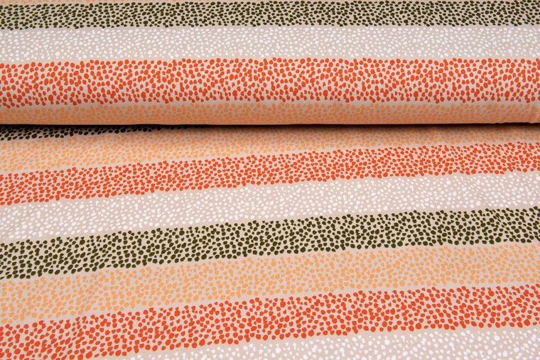 Baumwolljersey bedruckt colorful stripes orange-gr&uuml;n