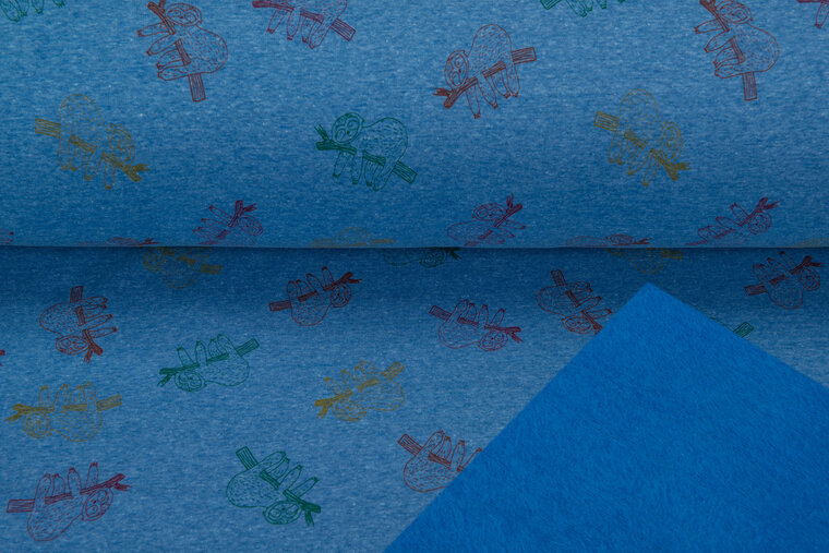 Alpenfleece bedruckt sloth kobalt meliert NA610