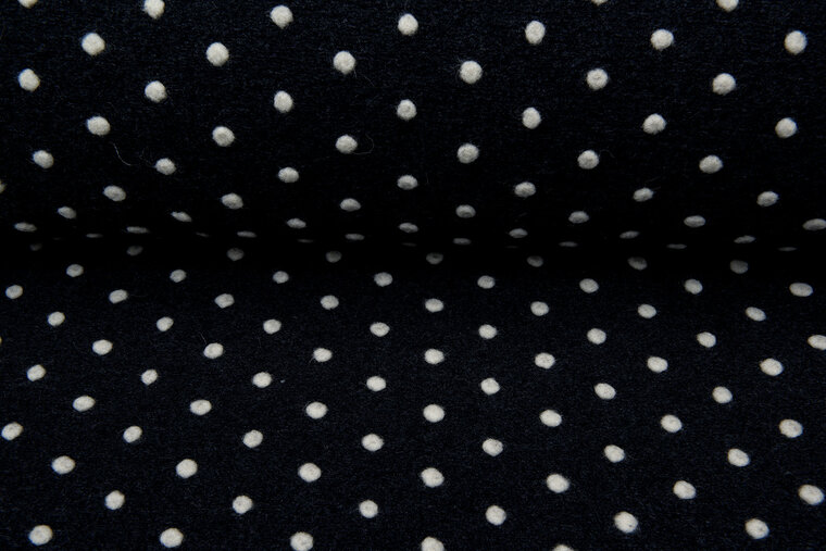 Boiled wool fluffy small dots dunkelgrau-ecru