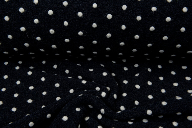 Boiled wool fluffy small dots dunkelgrau-ecru