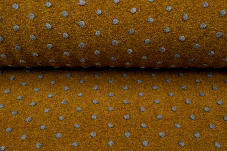 Boiled wool fluffy small dots ockergelb-grau