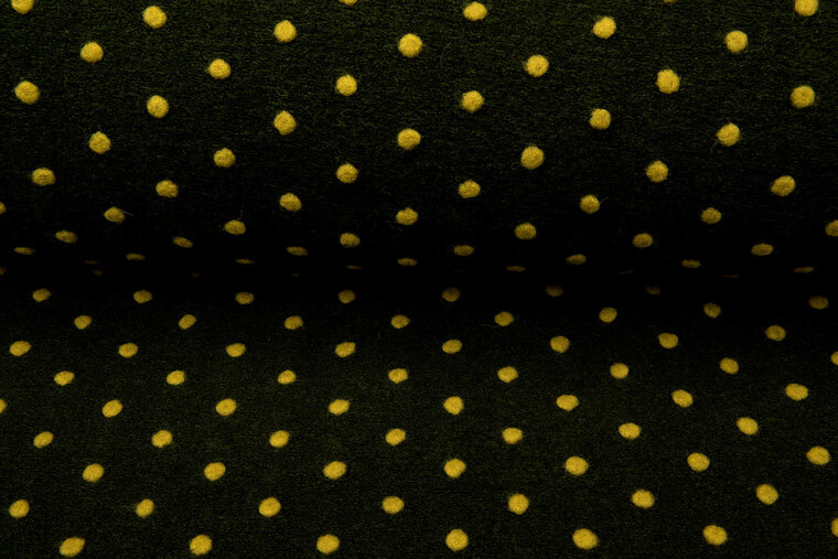 Boiled wool fluffy small dots dunkelgr&uuml;n-senfgelb