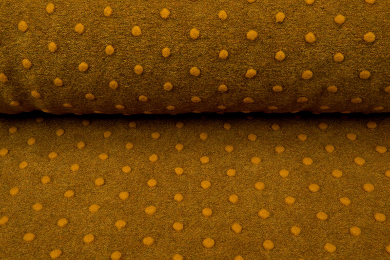 Boiled wool fluffy uni dots ockergelb