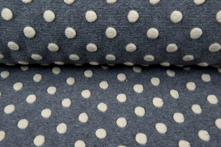 Boiled wool fluffy big dots grau-ecru