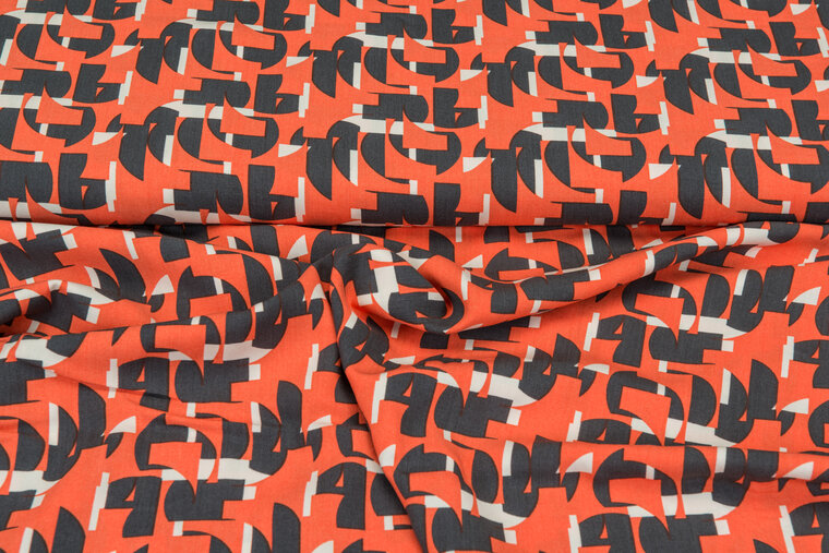 Viscose bedruckt orange-grau