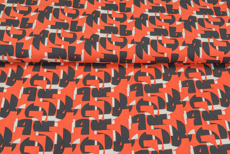 Viscose bedruckt orange-grau