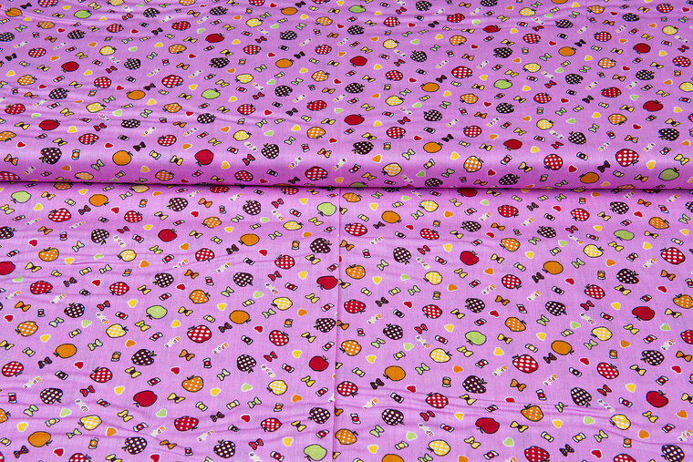 Baumwoll Popeline Bedruckt fruit candy rosa