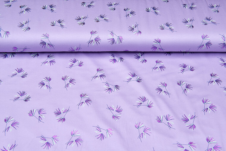 Baumwolljersey bedruckt glitter palm lilac