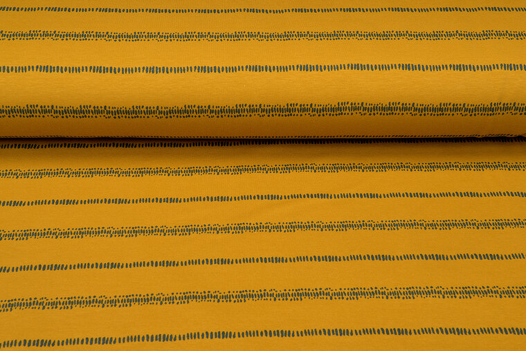 French Terry bedruckt stripes ockergelb-gr&uuml;n