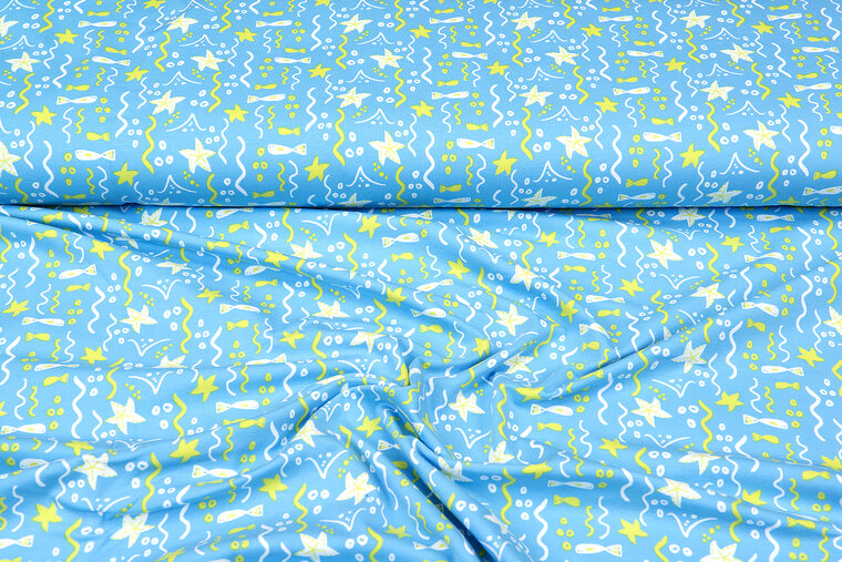 Baumwolljersey bedruckt starfish aqua-lime