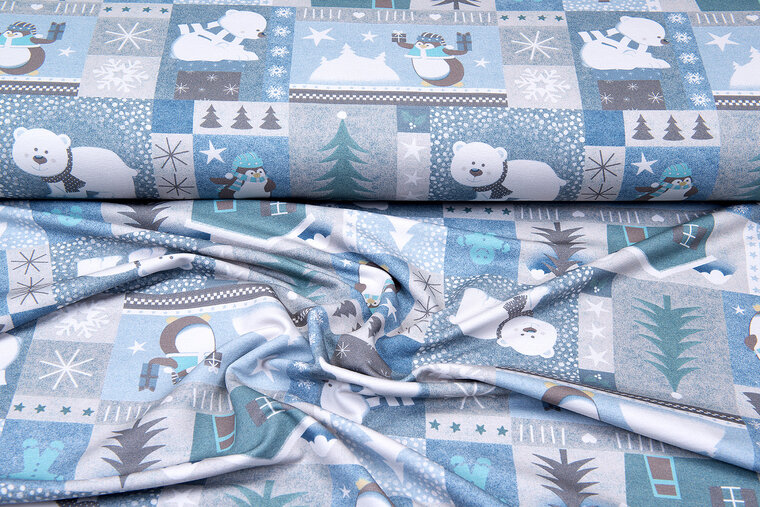 French Terry bedruckt polar taupe-blauw