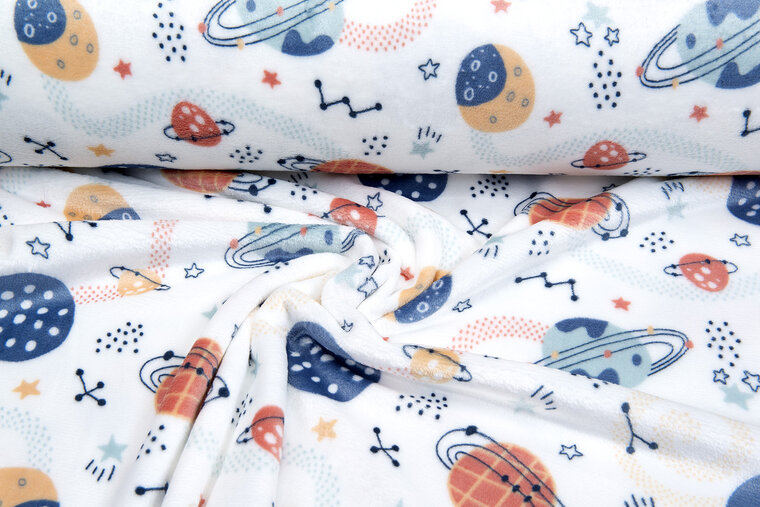 Wellness fleece bedruckt space planets weiss