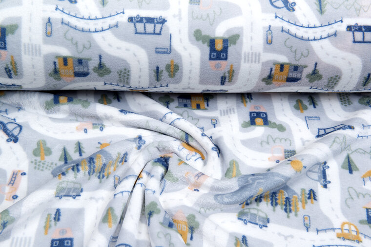 Wellness fleece bedruckt traffic grau-weiss