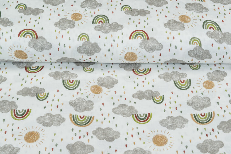 Baumwoll Musselin bedruckt glatt rainbow gr&uuml;n