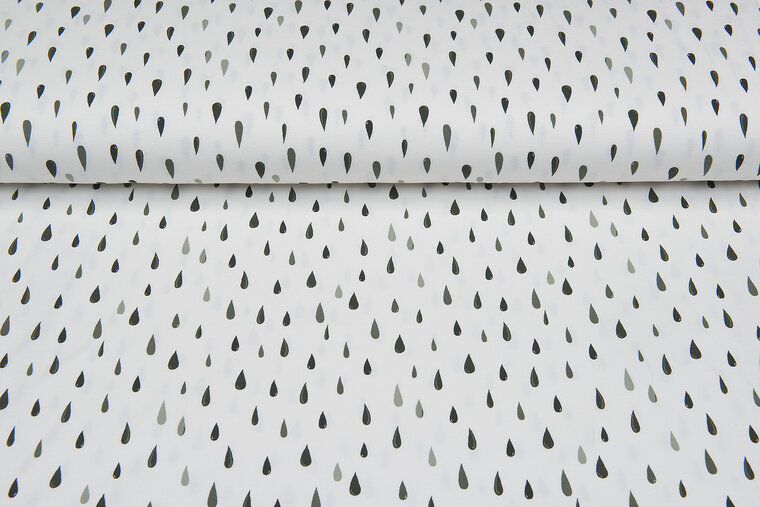 Baumwolljersey bedruckt raindrops off-white dunkelgr&uuml;n-mint