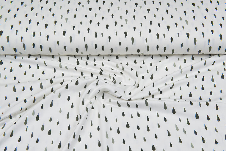 Baumwolljersey bedruckt raindrops off-white dunkelgr&uuml;n-mint