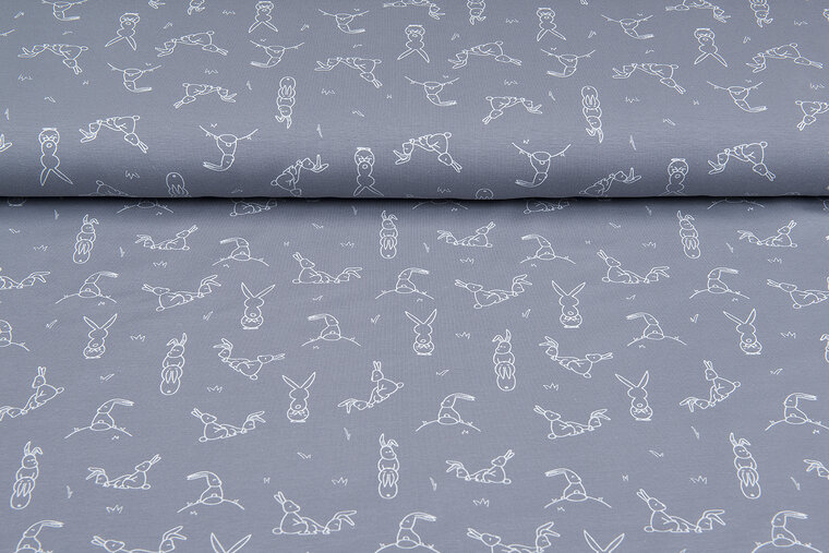 Baumwolljersey bedruckt bunny hopping grau