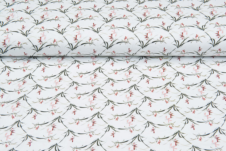 Baumwolljersey bedruckt digital flower grass weiss