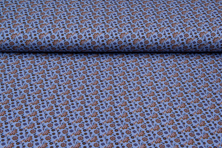 Baumwolljersey bedruckt flowers metalblau