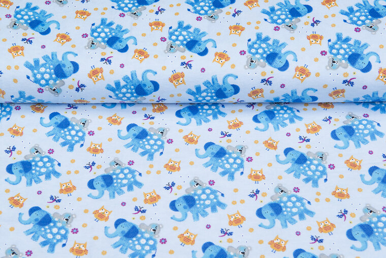 Flanellstoff elephants hellblau