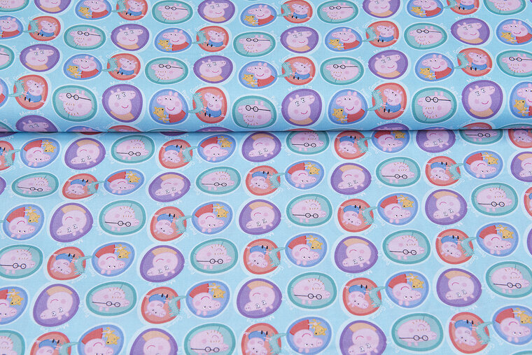 Lizenz Baumwoll Popeline Bedruckt Peppa Pig blau