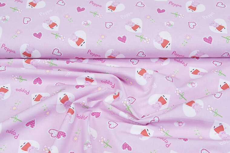 Lizenz Baumwoll Popeline Bedruckt Peppa Pig rosa