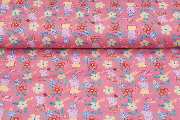 Lizenz Baumwoll Popeline Bedruckt Peppa Pig peach