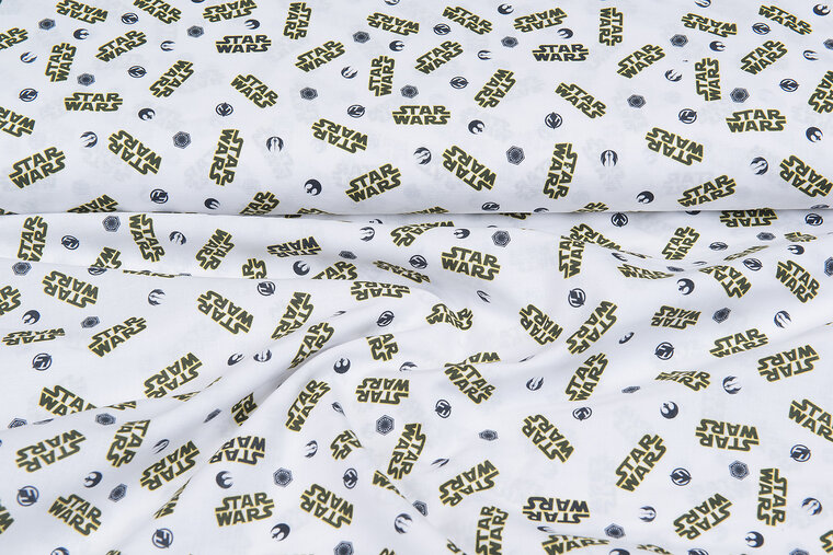 Lizenz Baumwoll Popeline Bedruckt Star Wars weiss