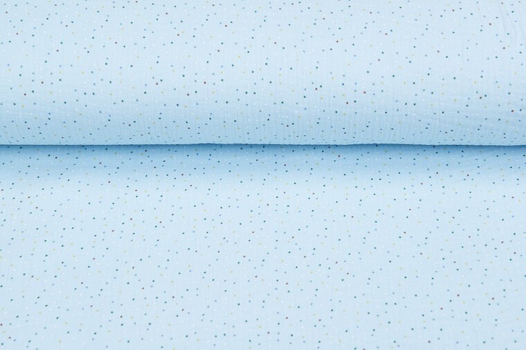 Baumwoll Musselin bedruckt little dots hellblau