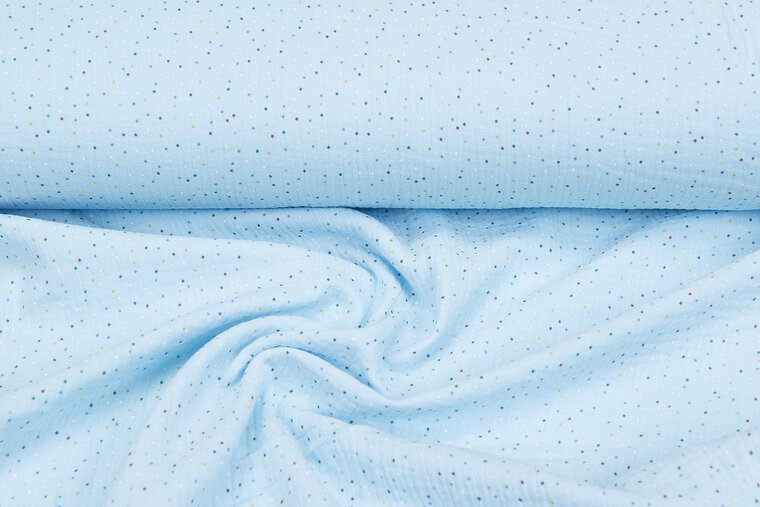 Baumwoll Musselin bedruckt little dots hellblau