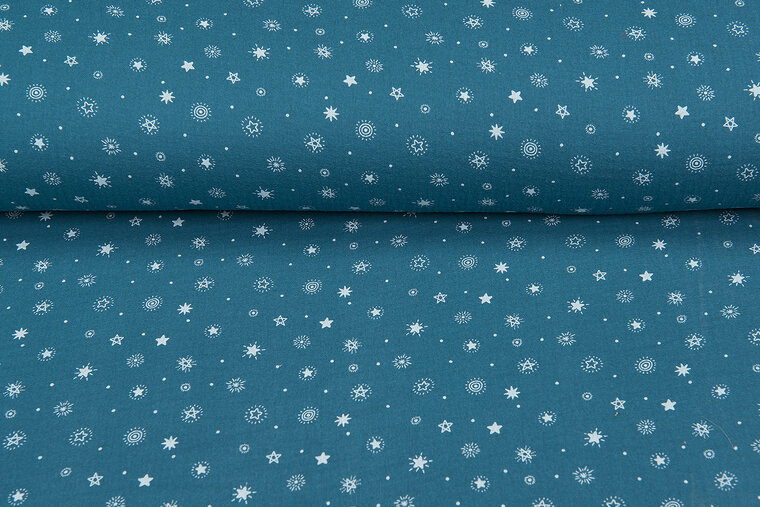 Baumwoll Musselin bedruckt stars &amp; dots petrol
