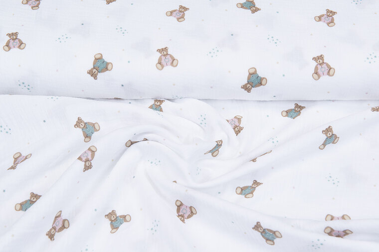 Baumwoll Musselin bedruckt little bears weiss