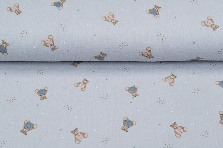Baumwoll Musselin bedruckt little bears grau