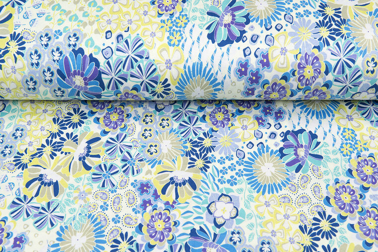 Viskose Jersey bedruckt sixties flowers lime-mint