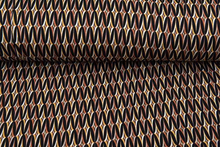 Viskose Jersey bedruckt retro motif schwarz-rost