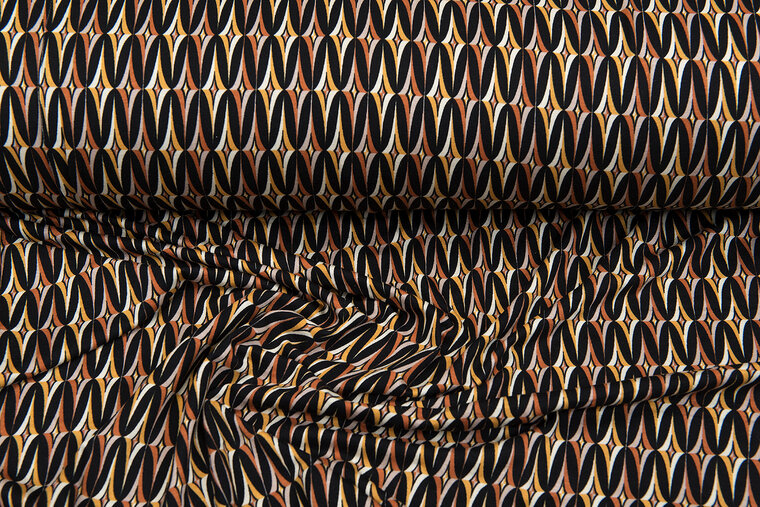 Viskose Jersey bedruckt retro motif schwarz-rost