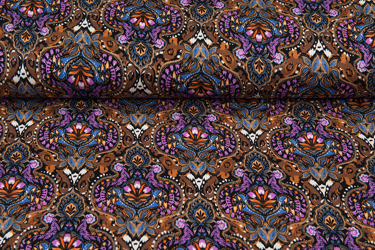 Viskose Jersey bedruckt retro flowers braun-rost