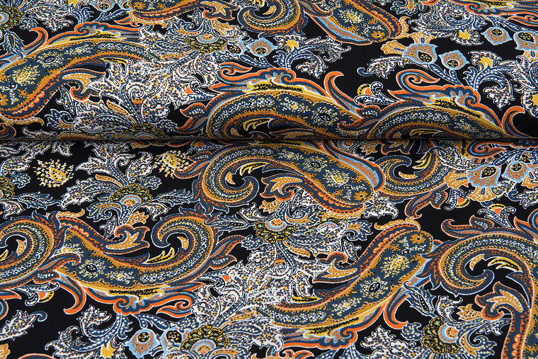 Viskose Jersey bedruckt bohemian paisley poplin stretch schwarz