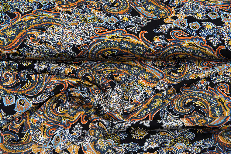 Viskose Jersey bedruckt bohemian paisley poplin stretch schwarz