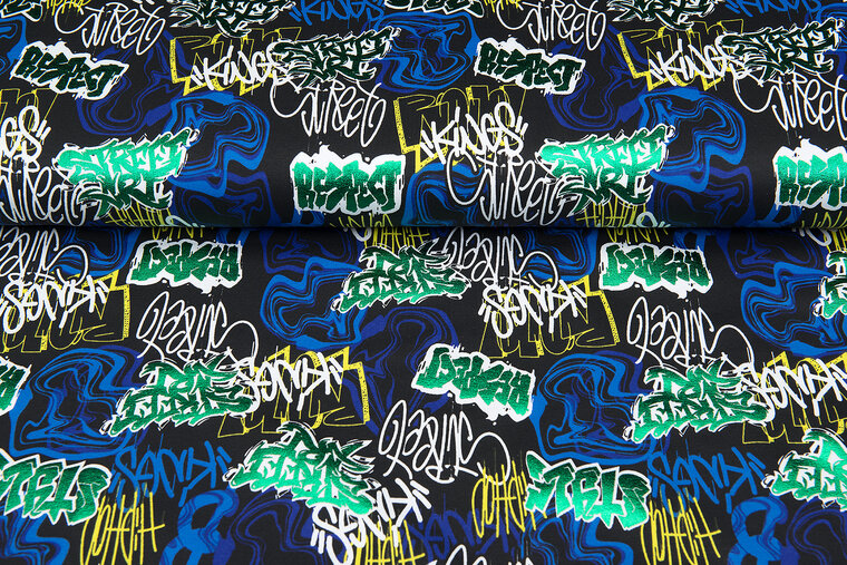 French Terry bedruckt graffiti foil multicolor schwarz