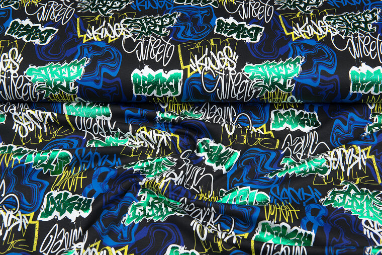 French Terry bedruckt graffiti foil multicolor schwarz