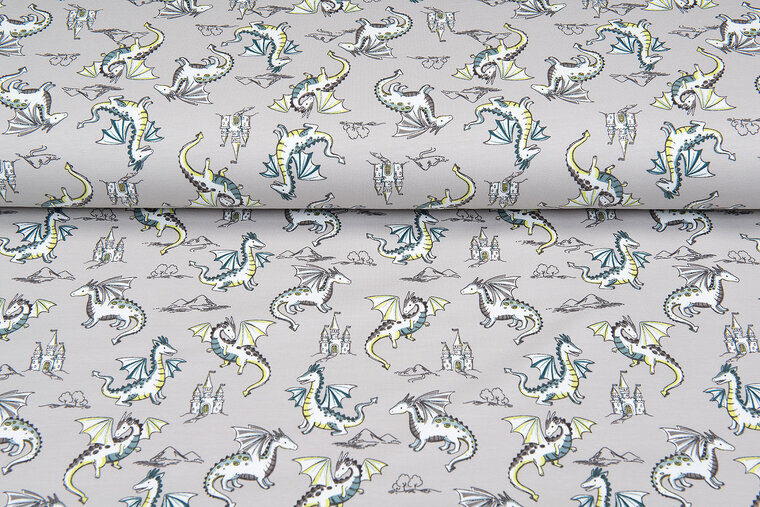 French Terry bedruckt flying dragon helles taupe