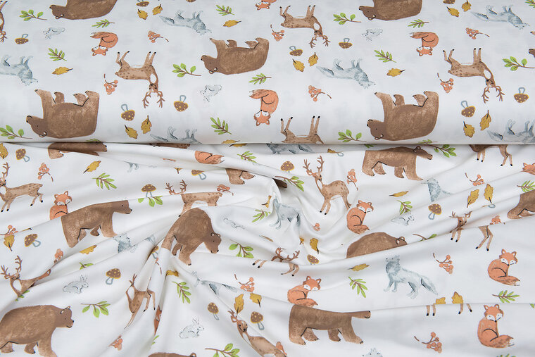 Baumwolljersey bedruckt forrest animals off-white