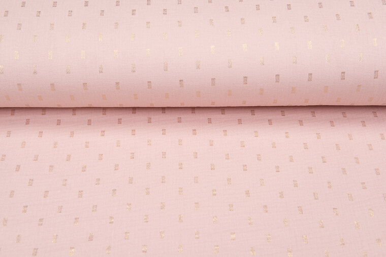 Baumwoll Musselin bedruckt bedrukt Foil Rectangle pastelrosa-gold
