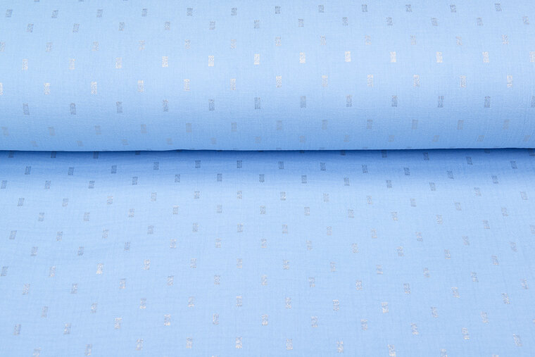 Baumwoll Musselin bedruckt bedrukt Foil Rectangle blau-gold